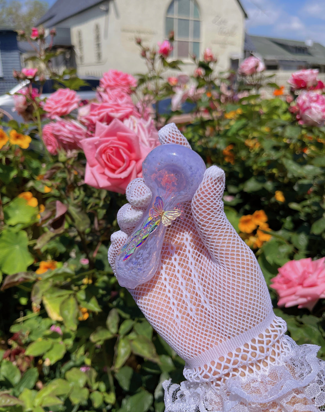 Cotton Candy Glass W Butterfly